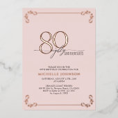 80 & Fabulous Pink Rose Gold Calligraphy Birthday Folie Uitnodiging (Voorkant)