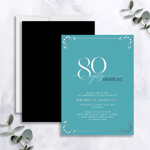 80 & Fabulous Turquoise & Zilver Verjaardag Folie Uitnodiging