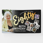 80 gouden 80e verjaardag 8 foto's op zwart spandoek (Horizontaal)