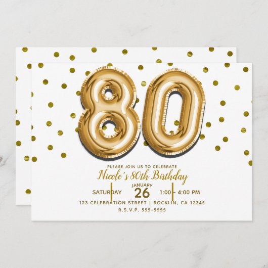 80 gouden ballonnen en Confetti 80ste verjaardagsf Kaart (Voorkant / Achterkant)