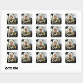 80 goudkleurige script foto verjaardagsgunst vierkante sticker (Vel)