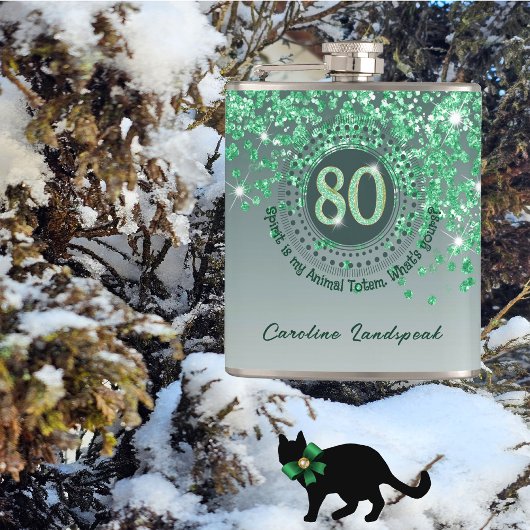 80 & Groen Glitter & Drink Quote Heupfles
