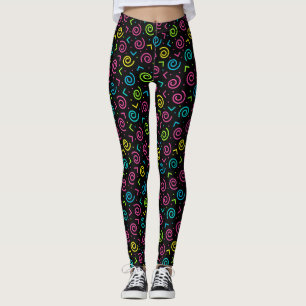 80-inch Retro Black en Neon Doodle Pattern Leggings
