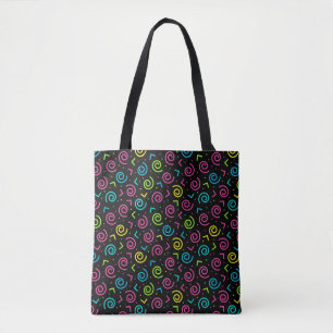 80-inch Retro Black en Neon Doodle Pattern Tote Bag