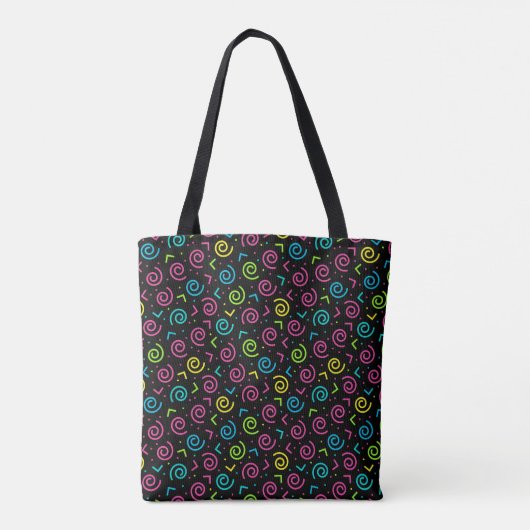 80-inch Retro Black en Neon Doodle Pattern Tote Bag (Achterkant)