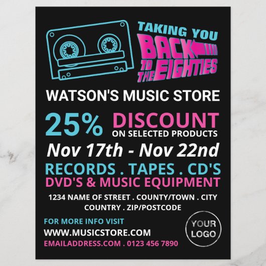 80-inch Retro-tape, muziekwinkel Adverteren Flyer (Voorkant)