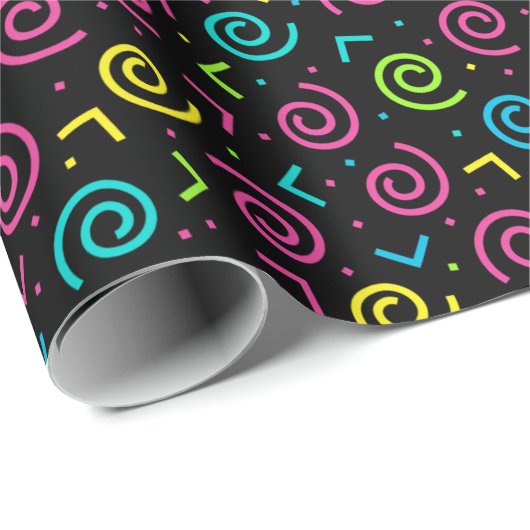 80-inch zwart-witpatroon en Neon Doodle Pattern Cadeaupapier (Rol Hoek)