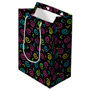 80-inch zwarte & Neon Doodle Pattern Medium Cadeauzakje