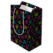 80-inch zwarte & Neon Doodle Pattern Medium Cadeauzakje (Achterkant Gekanteld)