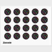 80-inch zwarte & Neon Doodle Pattern Ronde Sticker (Vel)