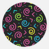 80-inch zwarte & Neon Doodle Pattern Ronde Sticker (Voorkant)
