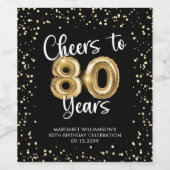 80 jaar Black Gold Confetti Verjaardag Wijn Etiket (Enkel label)