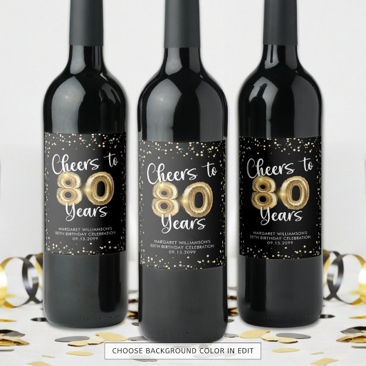 80 jaar Black Gold Confetti Verjaardag Wijn Etiket