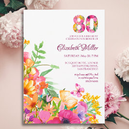 80 Jaar Bloemen Vlinders 80ste Verjaardag Kaart
