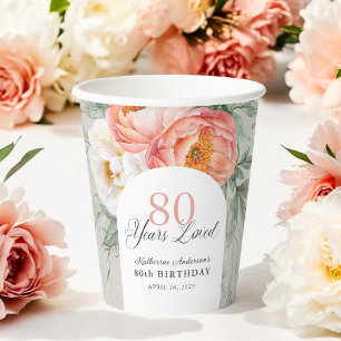 80 Jaar Geliefde Vrouwelijke Bloemen 80ste Verjaar Papieren Bekers