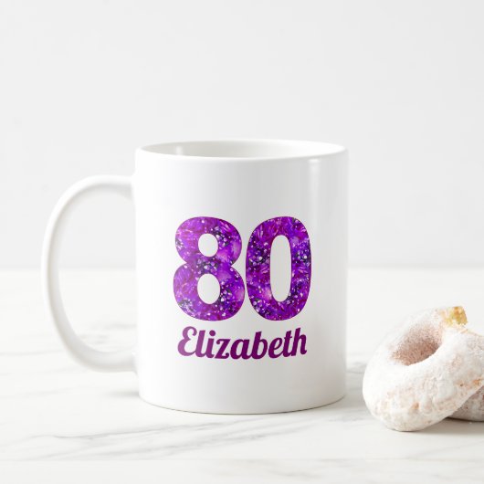 80 Jaar Gift Paarse Bloemen 80ste Verjaardag Custo Koffiemok (Met donut)