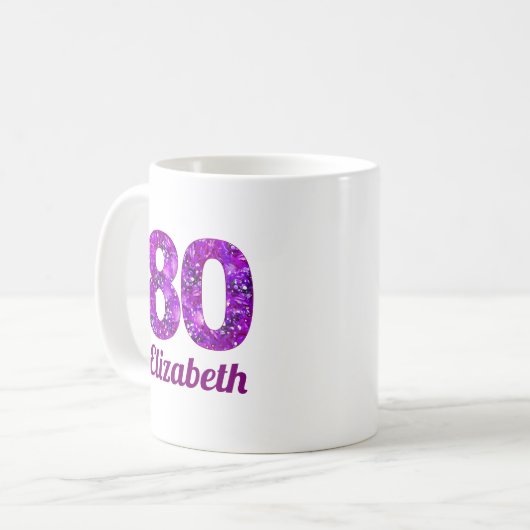 80 Jaar Gift Paarse Bloemen 80ste Verjaardag Custo Koffiemok (Voorkant links)