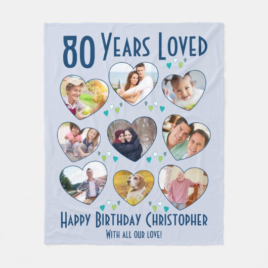 80 jaar met 80e verjaardag aangepaste foto fleece deken (Voorkant)