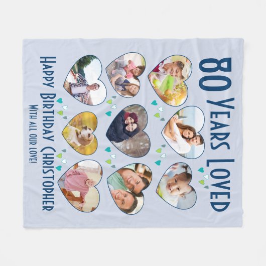 80 jaar met 80e verjaardag aangepaste foto fleece deken (Voorkant (Horizontaal))