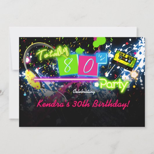80 jaar Neon Paint Glow Party Invitation Kaart (Voorkant)