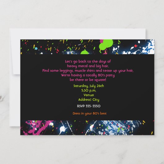 80 jaar Neon Paint Glow Party Invitation Kaart (Achterkant)