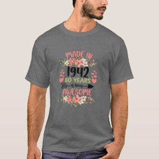 80 jaar oud 80e verjaardag, geboren in 1942, meisj t-shirt
