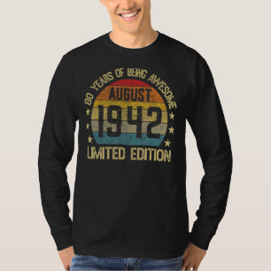 80 jaar oud augustus 1942 80e verjaardag t-shirt