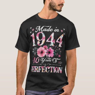 80 jaar oud gemaakt in 1944 Floral 80e verjaardags T-shirt