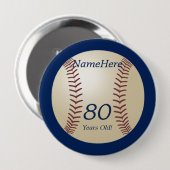 80 jaar oud, honkbal op blauwe Button pop (Voorkant /achterkant)