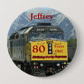 80 jaar oud, Railroad Train Birthday Button Pin (Voorkant)