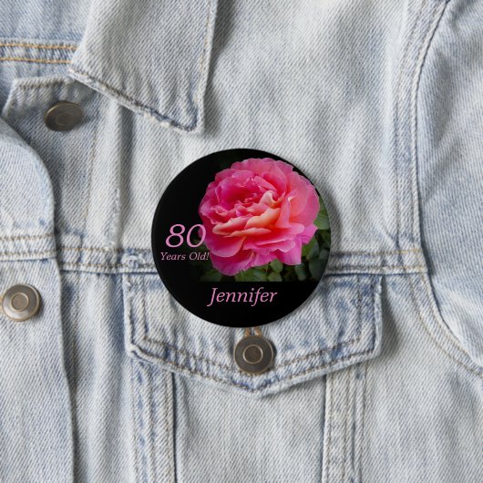 80 jaar oud, roze roze roze Button Pin (In situ)