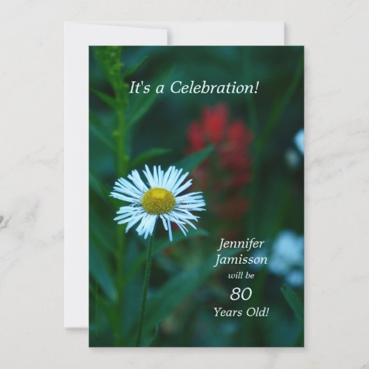 80 jaar oud verjaardagsfeest nodigt White Daisy ui Kaart (Voorkant)