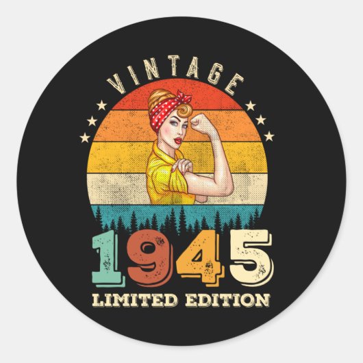 80 jaar oude Bday 1945 Vintage 80ste Verjaardag Vr Ronde Sticker (Voorkant)