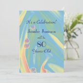 80 jaar oude Pastel Blue Birthday Party Invite Kaart (Staand voorkant)