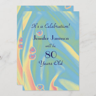 80 jaar oude Pastel Blue Birthday Party Invite Kaart