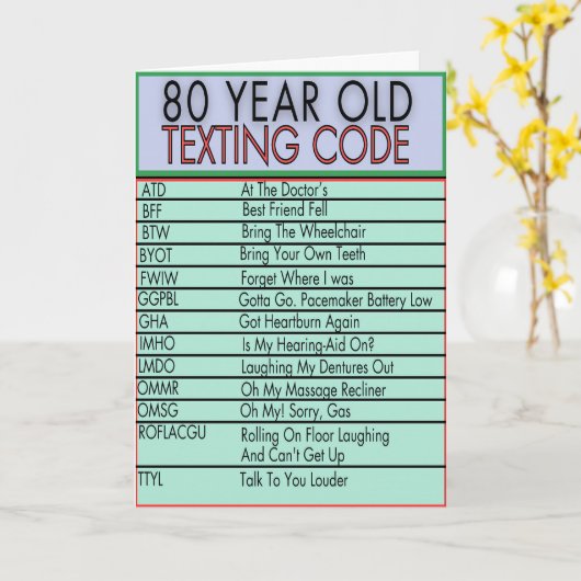 80 Jaar Oude Sms Code Grappige Verjaardag Ouderen Kaart (Gele Bloem)