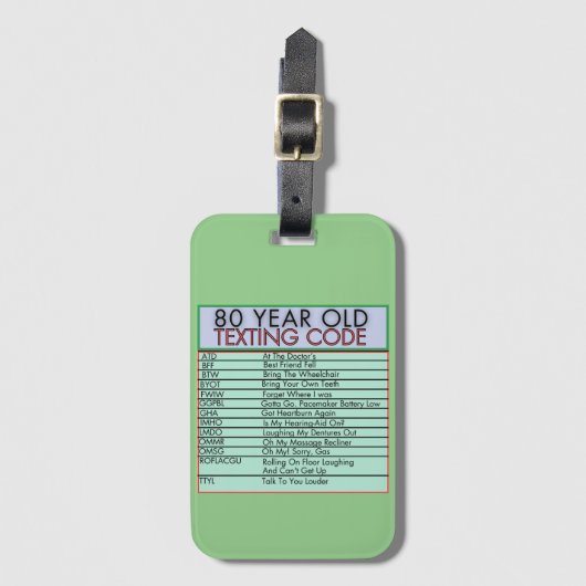 80 jaar oude sms-code grappige verjaardagssenioren bagagelabel (Voorkant (verticaal))