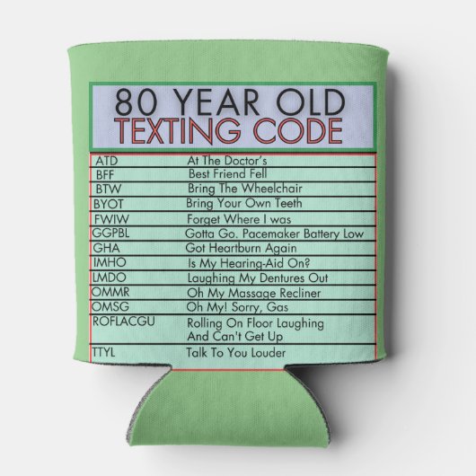 80 jaar oude sms-code grappige verjaardagssenioren blikjeskoeler (Achterkant)