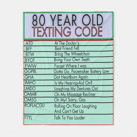 80 jaar oude sms-code grappige verjaardagssenioren fleece deken (Voorkant)