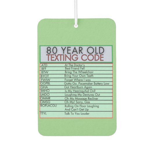 80 jaar oude sms-code grappige verjaardagssenioren luchtverfrisser (Voorkant)