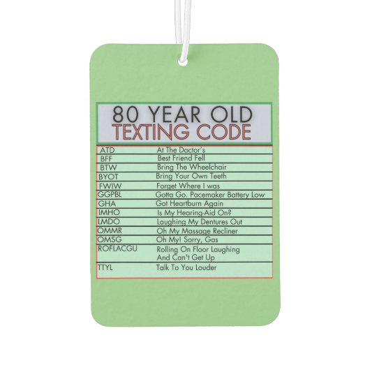 80 jaar oude sms-code grappige verjaardagssenioren luchtverfrisser (Achterkant)