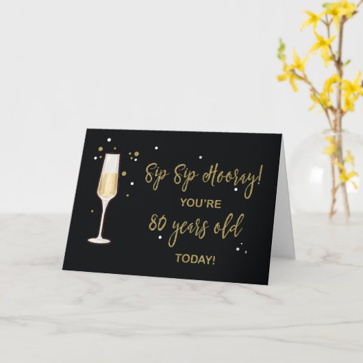 80 Jaar Oude Verjaardag Champagne Goud Glitter Eff Kaart (Gele Bloem)