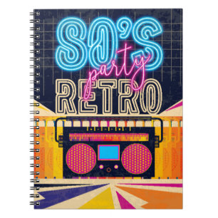 80 jaar, retro muziekfeest. Oude poster. Disco fl Notitieboek