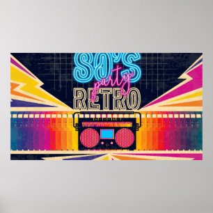 80 jaar, retro muziekfeest. Oude poster. Disco fl Poster