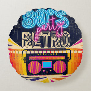 80 jaar, retro muziekfeest. Oude poster. Disco fl Rond Kussen