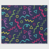 80 jaar, retro party neon Memphis patroon Cadeaupapier (Vlak)