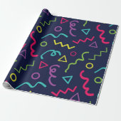 80 jaar, retro party neon Memphis patroon Cadeaupapier (Uitgerold)
