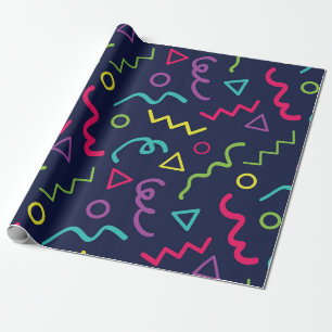 80 jaar, retro party neon Memphis patroon Cadeaupapier