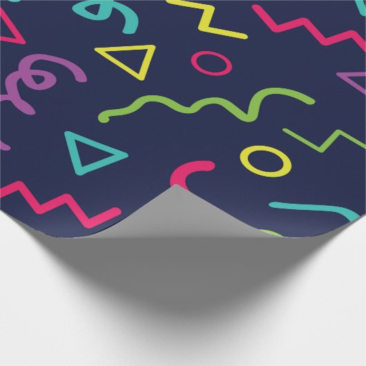 80 jaar, retro party neon Memphis patroon Cadeaupapier (Hoek)