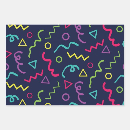 80 jaar, retro party neon Memphis patroon Inpakpapier Vel (Voorkant 3)